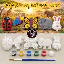 Safari Taş Boyama Seti 6 Obje + 6 Renk Boya + 1 Fırça