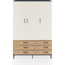 Hyperion Dolap 5 Raflı 6 Çekmeceli Tek Askılı 132x44x195 Antrasit-aytaşı/çam Aytası/atlas Çam