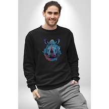 Su Aygırı Hipopotamo Renkli Kadın Erkek Siyah Baskılı Sweatshirt Siyah