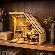 Mini Study Room Ahşap Maket Seti Dıy Book Nook Çalışma Odası Kitaplık Dekoru