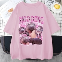 Flood Of Style Tayland Yılında Moo Deng Bouncy Domuz Bebek Komik Meme T-shirt Erkekler Kadınlar Kawaii T-shi Pembe