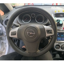 Dikişli Direksiyon Kılıfı Siyah Deri Bej Dikişli Opel Corsa D İçin Siyah