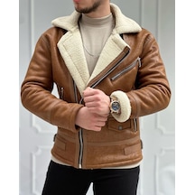 Oliggopol Erkek Taba Renk Napa Deri Mont İçi Komple Kürklü Kuzey Model Mont Taba