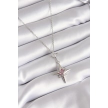 316l Çelik Gümüş Renk Zirkon Taşlı Kutup Yıldızı Model Kadın Kolye