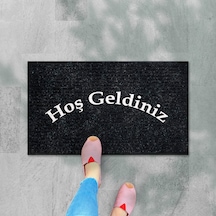 Balkon Ve Iç Dış Kapı Yıkanabilir Nem Alıcı Toz Alıcı Halı Kapı Önü Paspası Türkçe Hoş Geldiniz Siyah - Altın
