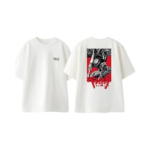 Thewert Berserk Black Red Tasarım Sırt Baskılı Pamuk Beyaz Oversize T-shirt