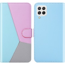 Samsung Galaxy Uyumlu A22 4g Ab Versiyonu İçin Üç Renkli Ekleme Pu Deri Cüzdan Standlı Telefon Kılıfı Kabuğu