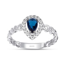 Keops Pırlanta Pırlantalı Damla Safir Taşlı Yüzük