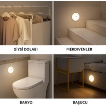 6'lı Set Hareket Sensörlü Gece Lambası Usb Şarjlı 4000k Gün Işığı Led Duvar, Dolap, Merdive Diğer