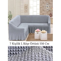 Starmall Bürümcük 7 Kişilik Köşe Koltuk, Kanepe Örtüsü, Koltuk Kılıfı, Lastikli, Etekli, L Köşe 550 Cm Gri Gri