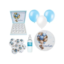 Bebek Doğum Hediyelik Süsleme Seti Çikolata Ahşap Magnet - Kapı Süsü - Kolonya - Balon Mod.7