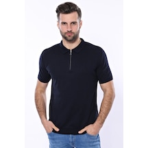 Yake Store Polo Yaka Lacivert Düz Örme Erkek T-shirt - Wessi - Lacivert siyah