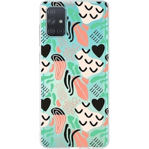 Samsung Galaxy A71 İle Uyumlu 1mm Kapak Memphis Desen Tasarımlı Şeffaf Silikon Kılıf Şeffaf
