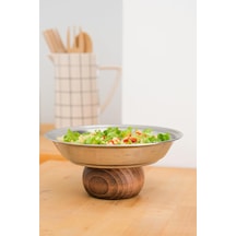 Beige & Stone Şık 21 Cm Yuvarlak Ahşap Ayaklı Çelik Sunum Tabağı Diğer