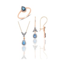 Gümüş Rose Akuamarin Taşlı Damla Üçlü Set Gümüş Rose Akuamarin Taşlı Damla Üçlü Set