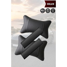 Hilux Uyumlu Lüks Siyah Deri Kemer Koruyucu Set Deri Yastık