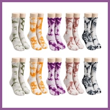 Bezos Unisex Batik Desenli Çorap 10'lu Set Renkli Pamuklu Uzun Soket Dikişsiz Nefes Alan Günlük Spor Çorabı Rengaren Çok  Renkli