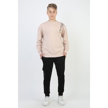 Mevsimlik Respect Baskılı 2 İplik %100 Pamuk 2 İplik Uzun Kollu Erkek Çocuk Sweatshirt-90931 Bej