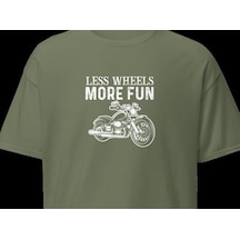Wildstyle Less Wheels More Fun Motosiklet Vintage Özgürlük Baskılı Unisex Bisiklet Yaka Pamuklu Tişört - Haki
