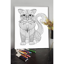 Kedi 12 Temalı Boyanabilir Tuval Mandala Tuval Kalem Hediyesi Yoktur.