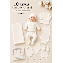 Petino Unisex Yenidoğan Hastane Çıkış Seti 10 Parça %100 Pamuk Ekru Bebek Seti