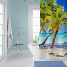 Banyo Perdesi 1x180x200 Tek Kanat Duş Perdesi Halka Hediyeli Duşakabin Perdesi Caribbean Çok Renkli