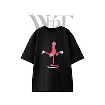 Thewert Meditasyon Maymun Tasarım Baskılı Ünisex Siyah Oversize T-shirt