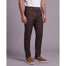 Erkek Toka Detaylı Kumaş Pantolon Acı Kahverengi
