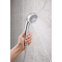 Duş Başlığı Seti 150 Cm Hortumlu, 7.5 Cm Başlık Çapı, 21 Cm Krom Saplı El Duşu, Esnek Plastik Hortum, Paslanmaz Çelik Bağlantı, Basınç Artırıcı Duş Başlığı