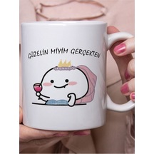 Seramik Güzelin Miyim Gerçekten Mood Mochi Mochi Cat Baskılı Beyaz Kupa