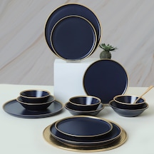 Keramika Mat Lacivert Gold Fileli Yemek Takımı 24 Parça 6 Kişilik