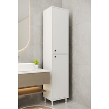 Aeka Ae-2027 Lina 2 Kapaklı Çok Amaçlı Dolap 40x180 Cm Raflı Dar Yüksek Boy Banyo Çok Bölmeli Depolama Dolabı Beyaz