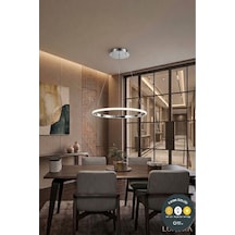 Çember Krom Sarkıt Led Avize 3 Renk Premium Çember Form Modern Tasarım, Salon Ve Oturma Odası