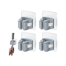 3b Trend 4 Adet Süpürge Mop Tutucu Duvar Kendinden Yapışkanlı Duvar Delme Gerektirmez Gri