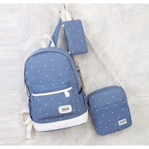 Lebıhmurah Wbp1575 Üç Parçalı / Set Puantiyeli Sırt Çantası Fermuarlı Omuz Çantası Değişim Çanta Moda Seyahat Çantası Gri