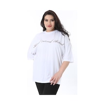 Şans Kadın Büyük Beden Beyaz Pamuklu Kumaş Rahat Kesim Bluz 65n38243-beyaz Beyaz