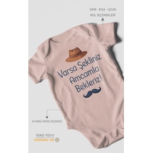 Morivokids Varsa Şekliniz Amcamla Bekleriz Kısa Kollu Bebek Body %100 Pamuk Pastel Pembe