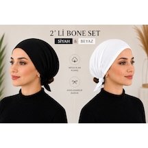 2'li Siyah-beyaz Kadın Bone Esnek Ve Rahat Saç Bonesi, Günlük Kullanım Için Bone Beyaz - Siyah