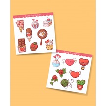 Sevgililer Günü Sticker Set- 14 Şubat Sticker - Hediye Süsleme Çıkartmaları- 2 Li Set - Mat Etiket Kağıdı Pembe