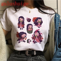 Noıssey Kırmızı Etiket Galashop Kimetsu No Yaiba Komik Karikatür T-shirt Mod28 17946 Beyaz
