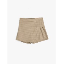 Koton Şort Etek Pileli Kruvaze Beli Lastikli Pile Detaylı Deve Tüyü Ekose 5wkg40077aw Camel