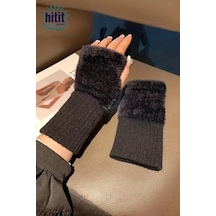 Hitit Socks Kadın 1 Çift Kışlık Parmaksız Termal Esnek Polarlı Peluş Eldiven Siyah