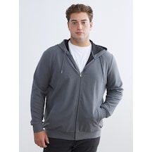 Lcwaıkıkı Classic Gri Standart Kalıp Kapüşonlu Erkek Fermuarlı Sweatshirt