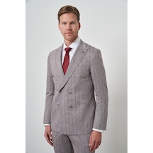 Morven Erkek Vizon Keten Trend Kruvaze Slim Fit Sivri Yaka Takım Elbise 25ys001002405 Vizon