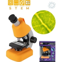 Temel Sarı Stem Mikroskop Seti 100x 400x 1200x Plastik Gövdeli Bilim Kiti