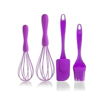 4 Parça Silikon Çırpıcı Yumurta Fırçası Spatula Seti Mor