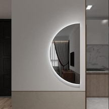 30x60 Cm Modern Yarım Oval Led Ayna Dokunmatik, Dim Edilebilir, 6500k Beyaz Işık Beyaz