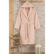 Unisex %100 Pamuklu Kapüşon'lu Bornoz Toz Pembe