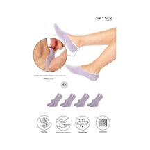 Saysez Bambu Kadın Babet Lila Çorap Dikişsiz Görünmez Kaydırmaz Topuk Silikonlu Premium 4'lü Paket Renkli