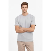 Erkek Bisiklet Yaka Yazlık Kısa Kol Düz Tişört Regular Kalıp T-shirt - Gri